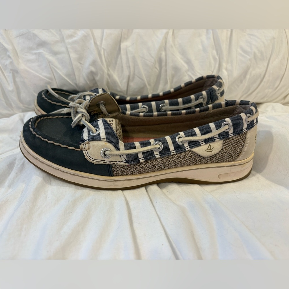 Sperry Top-Sider Blue White Stripe Leather Boat Shoes Women’s 7